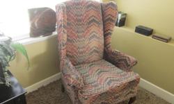 Neat and colorful wing back Chair. Would look great anywhere
Moving must sell