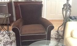 Lovely rich brown velvet chair with gray piping. Originally from Jordan's fine furniture. Excellent condition. Great reading chair!