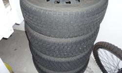Yokohama Geolander 80 -85% tread mounted on 16" rims (6 bolt). Was on a 2011 Kia Sedona minivan. Rims purchased from Costco. Site has a chart to see what the rims will fit, or sell them. Tires new cost close to $150 ea.