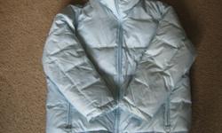 Icy blue winter jacket 60% Down and 40% feather. This picture makes the jacket look dingy but it's not. Excellent condition, there is a little bit of staining on the cuffs but it is barely noticeable. Grey fleece on the inside.
Smoke and pet free home.