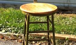 Wood and Metal Stools
I have three of these height adjustable stools available with backs and one more without a back.
 
Information and prices:
Stool without a back is $75.00
Seat height: 24" high
13" diameter seat
Stools with backs are $90.00
Seat