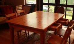 Hi there. I am selling my table. It has two drawers and sits 4-6 people and comes with 4 chairs that belong to the table. The table has served me quiet well and has some sign signs of wear but is in good shape and is solid.
Call me to schedule an