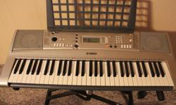Gently used Yamaha PSR E313 keyboard, with stand and stool. Features 482 dynamic authentic voices, 12 drum kits and a sound effect kit. Also features 106 accompaniment styles and 102 built in songs etc., etc.. Special two track Easy Recording lets you