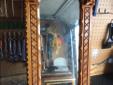 hand crafted wooden mirror, solid upright oval detailed