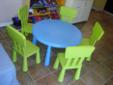 Reduced Mammut Round Blue Table and 5 Green Chairs - $75 obo
